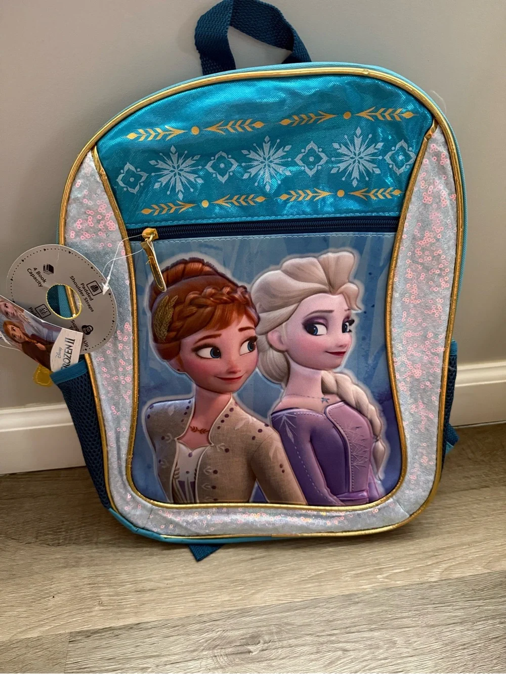 Disney Frozen II Backpack in Aqua Blue with Elsa & Anna Tag